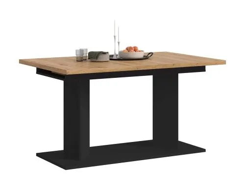 Esstisch Gustav | ausziehbar | Säulen-Fußgestell | Artisan Eiche / schwarz | verschiedene Größen