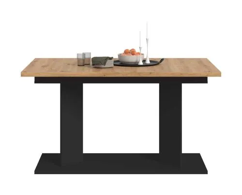 Esstisch Gustav | ausziehbar | Säulen-Fußgestell | Artisan Eiche / schwarz | verschiedene Größen