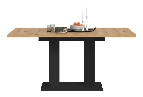 Esstisch Gustav | ausziehbar | Säulen-Fußgestell | Artisan Eiche / schwarz | verschiedene Größen