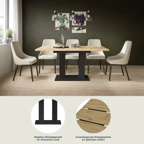 Esstisch Gustav | ausziehbar | Säulen-Fußgestell | Artisan Eiche / schwarz | verschiedene Größen