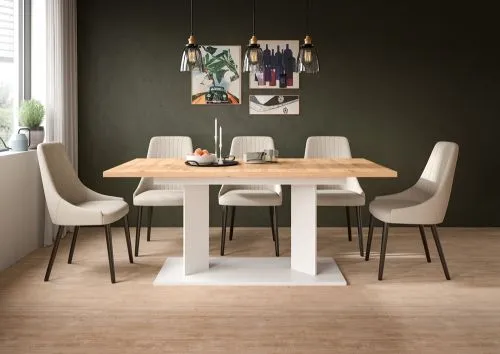 Esstisch Gustav | ausziehbar | Artisan Eiche / weiß | B:140-220 cm