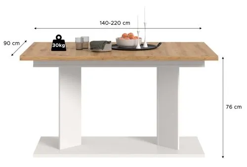 Esstisch Gustav | ausziehbar | Artisan Eiche / weiß | B:140-220 cm