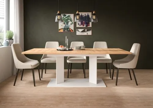 Esstisch Gustav | ausziehbar | Artisan Eiche / weiß | B:140-220 cm