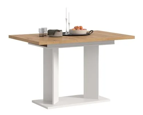 Esstisch Gustav | ausziehbar | Säulen-Fußgestell | Artisan Eiche / weiß | verschiedene Größen