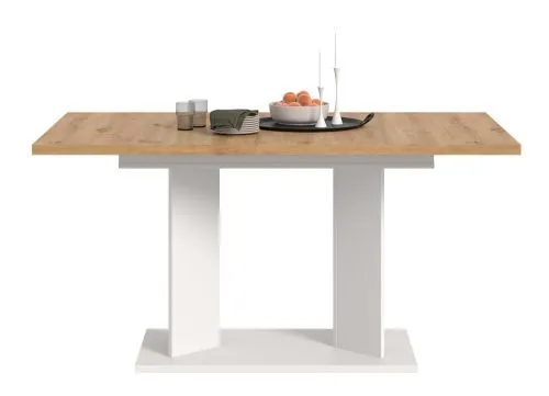 Esstisch Gustav | ausziehbar | Säulen-Fußgestell | Artisan Eiche / weiß | verschiedene Größen