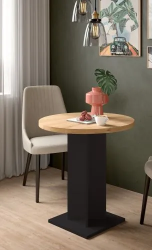 Esstisch Gustav rund | Säulen-Fußgestell | Artisan Eiche / schwarz