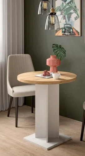 Esstisch Gustav rund | Säulen-Fußgestell | Artisan Eiche / weiß