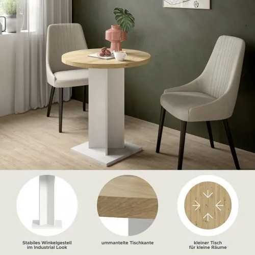 Esstisch Gustav rund | Säulen-Fußgestell | Artisan Eiche / weiß