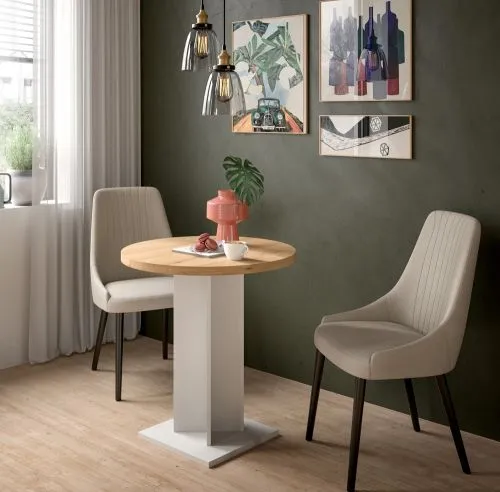 Esstisch Gustav rund | Säulen-Fußgestell | Artisan Eiche / weiß