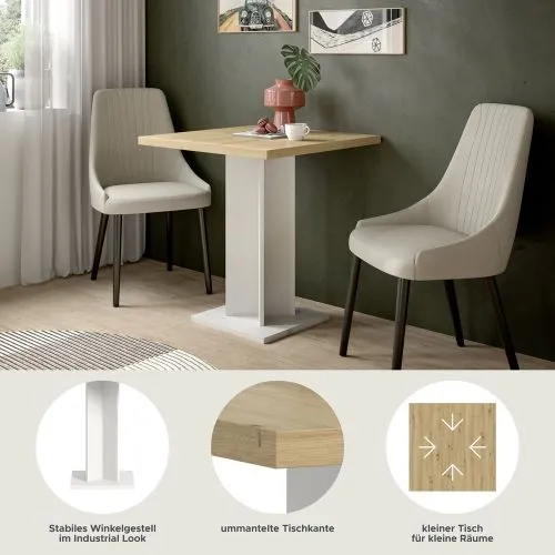 Esstisch Gustav | Säulen-Fußgestell | Artisan Eiche / weiß