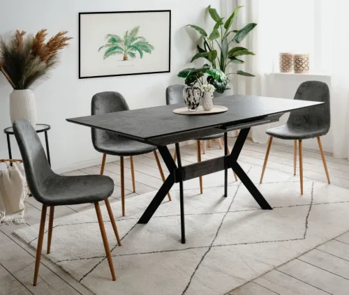 Esstisch Haro | Ausziehtisch | 160(200)x90 | Stein dunkel / schwarz