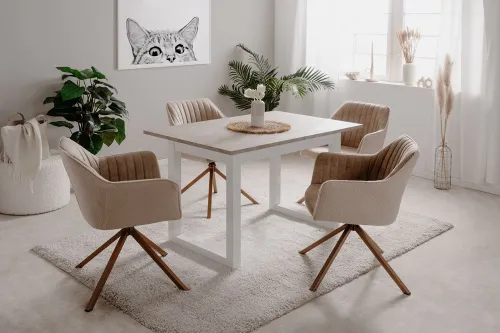 Esstisch Houston | Ausziehtisch | Sandstein / Weiß | 160-200 x 75 x 90 cm