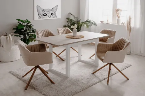 Esstisch Houston | Ausziehtisch | Sandstein / Weiß | 160-200 x 75 x 90 cm