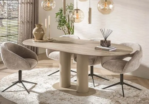 Esstisch Hulpe, oval, 215cm, 3D Keramik Travertin, Sand
