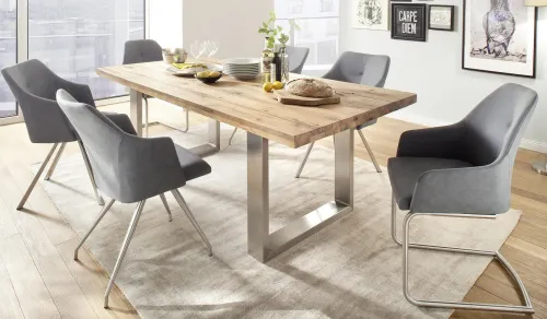 Esstisch Kufentisch Castello | Eiche gekälkt massiv | 180/200/220/240/260 x 100 | verschiedene Größen