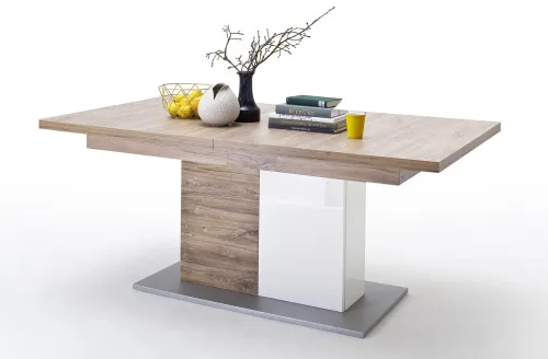 Esstisch Luzern | ausziehbar | 180(230)x100 | weiß Hochglanz / Sterling Oak