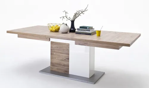 Esstisch Luzern | ausziehbar | 180(230)x100 | weiß Hochglanz / Sterling Oak