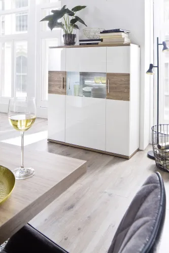 Esstisch Luzern | ausziehbar | 180(230)x100 | weiß Hochglanz / Sterling Oak