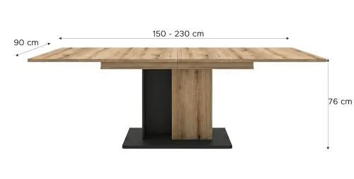 Esstisch Molina | 150(230)x90 | Evoke Oak / Basalt grau