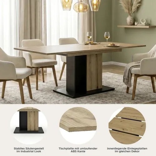 Esstisch Molina | 150(230)x90 | Evoke Oak / Basalt grau
