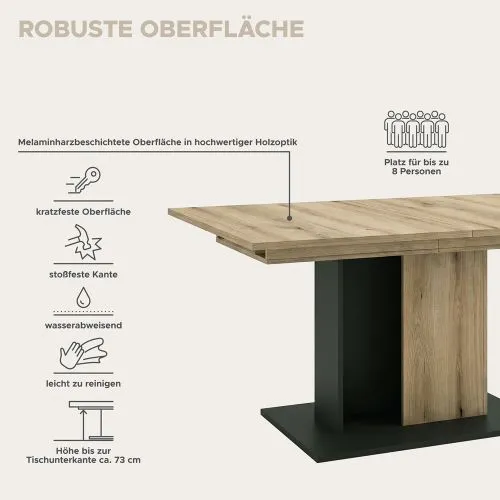 Esstisch Molina | 150(230)x90 | Evoke Oak / Basalt grau