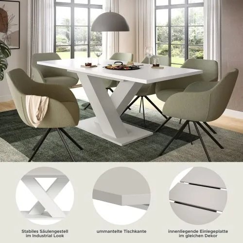 Esstisch Motion 1 | ausziehbar | X-Fuß | weiß / Kaschmir | 150(190)x90