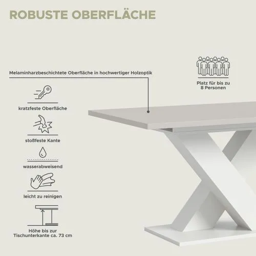 Esstisch Motion 1 | ausziehbar | X-Fuß | weiß / Kaschmir | 150(190)x90
