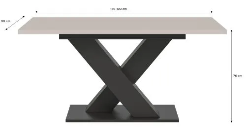 Esstisch Motion 1a | ausziehbar | X-Fuß | grau / Kaschmir | 150(190)x90