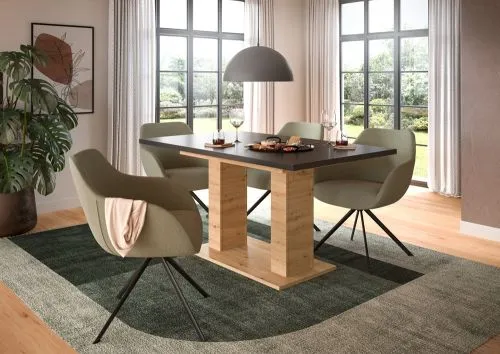 Esstisch Motion 2 | ausziehbar | Doppelsäulen-Fußgestell | Artisan Eiche / grau | 150(190)x90