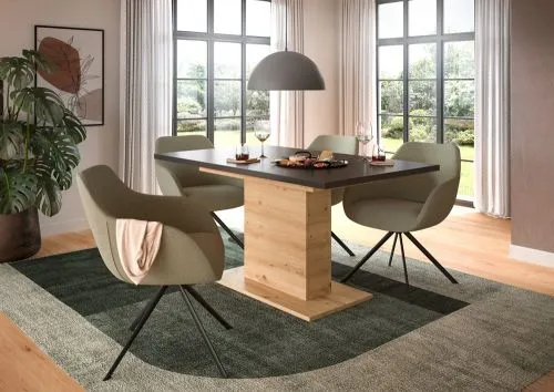 Esstisch Motion 2 | ausziehbar | Säulen-Fußgestell | Artisan Eiche / grau | 150(190)x90