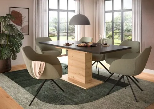 Esstisch Motion 2 | ausziehbar | Säulen-Fußgestell | Artisan Eiche / grau | 150(190)x90