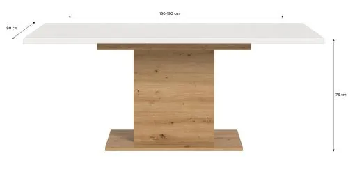 Esstisch Motion 2 | ausziehbar | Säulen-Fußgestell | Artisan Eiche / weiß | 150(190)x90