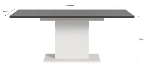 Esstisch Motion 2 | ausziehbar | Säulen-Fußgestell | weiß / grau | 150(190)x90