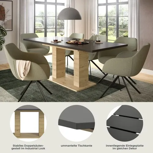 Esstisch Motion | ausziehbar | Doppelsäulen-Fußgestell | Artisan Eiche / grau | 150(190)x90