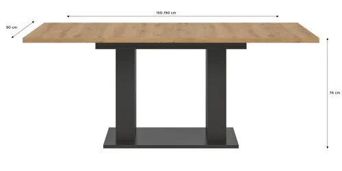 Esstisch Motion | ausziehbar | Doppelsäulen-Fußgestell | Artisan Eiche / grau | 150(190)x90