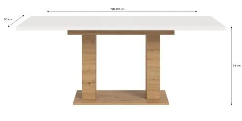 Esstisch Motion | ausziehbar | Doppelsäulen-Fußgestell | Artisan Eiche / weiß | 150(190)x90