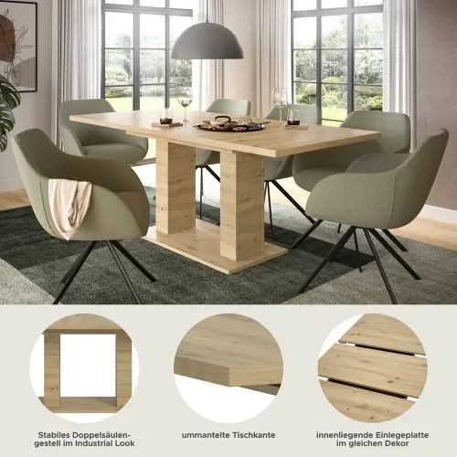 Esstisch Motion | ausziehbar | Doppelsäulen-Fußgestell | Eiche Artisan | 150(190)x90