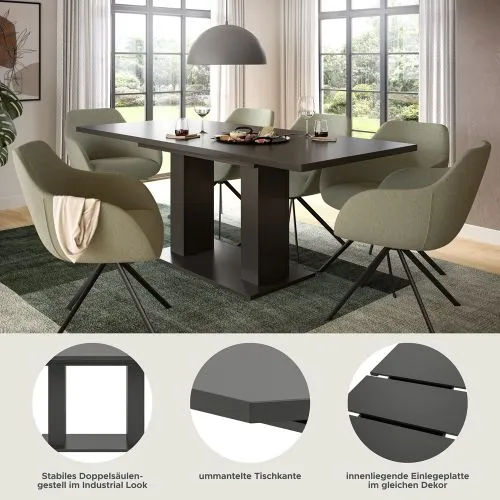 Esstisch Motion | ausziehbar | Doppelsäulen-Fußgestell | grau | 150(190)x90
