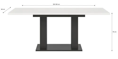 Esstisch Motion | ausziehbar | Doppelsäulen-Fußgestell | weiß / grau | 150(190)x90