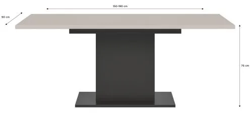 Esstisch Motion | ausziehbar | Säule | grau / Kaschmir | 150(190)x90