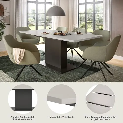 Esstisch Motion | ausziehbar | Säule | grau / Kaschmir | 150(190)x90