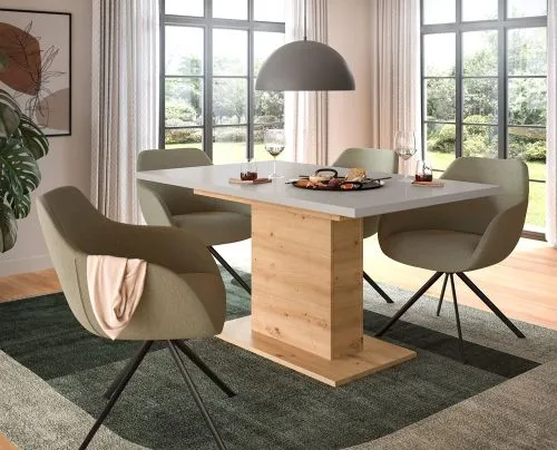 Esstisch Motion | ausziehbar | Säule | Kaschmir / Artisan |150(190)x90