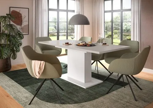 Esstisch Motion | ausziehbar | Säule | weiß / Kaschmir | 150(190)x90