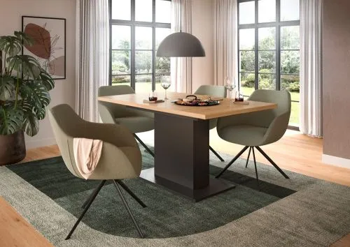 Esstisch Motion | ausziehbar | Säulen-Fußgestell | Artisan Eiche / grau | 150(190)x90