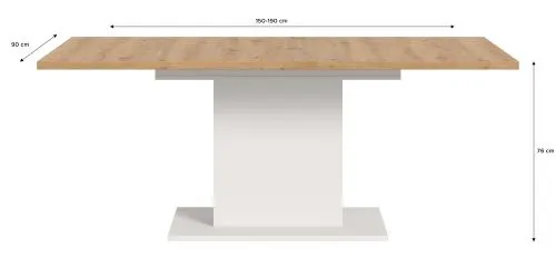 Esstisch Motion | ausziehbar | Säulen-Fußgestell | Artisan Eiche / weiß | 150(190)x90