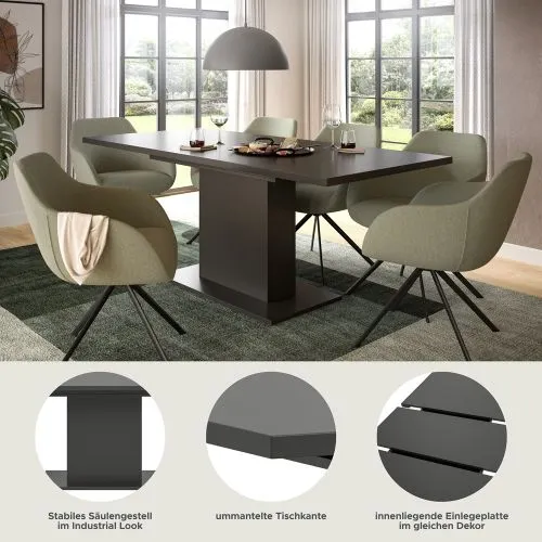 Esstisch Motion | ausziehbar | Säulen-Fußgestell | grau | 150(190)x90