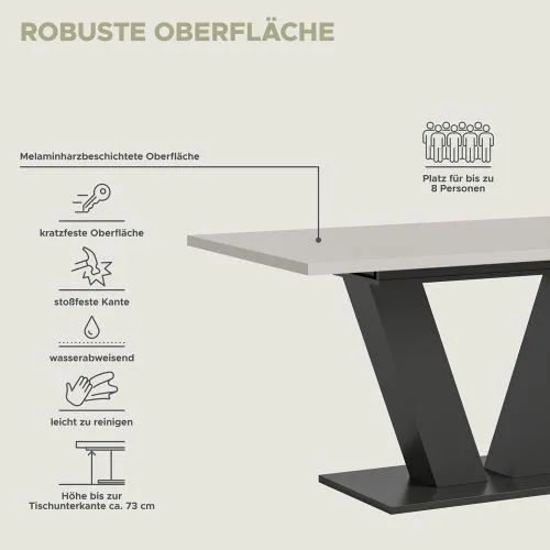 Esstisch Motion | ausziehbar | V-Fuß | grau / Kaschmir | 150(190)x90