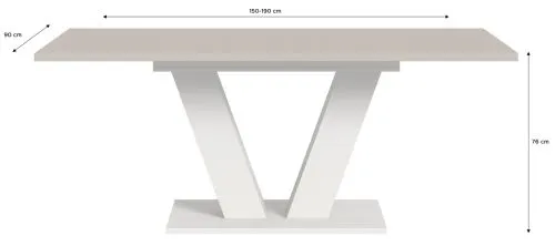Esstisch Motion | ausziehbar | V-Fuß | weiß / Kaschmir | 150(190)x90