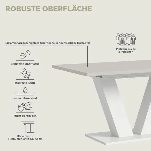 Esstisch Motion | ausziehbar | V-Fuß | weiß / Kaschmir | 150(190)x90