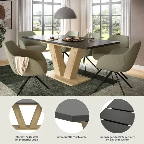 Esstisch Motion | ausziehbar | V-Fußgestell | Artisan Eiche / grau | 150(190)x90